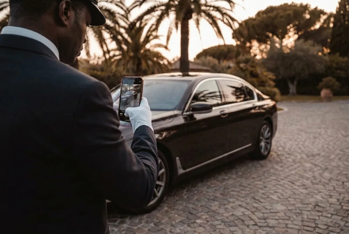 Le chauffeur photographie la berline lors de la vérification du matin — les photos du jour